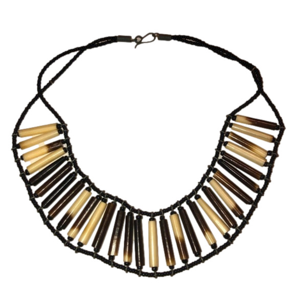 VTG African Porcupine Quill Beaded Collar Necklace 16” - Picture 1 of 2